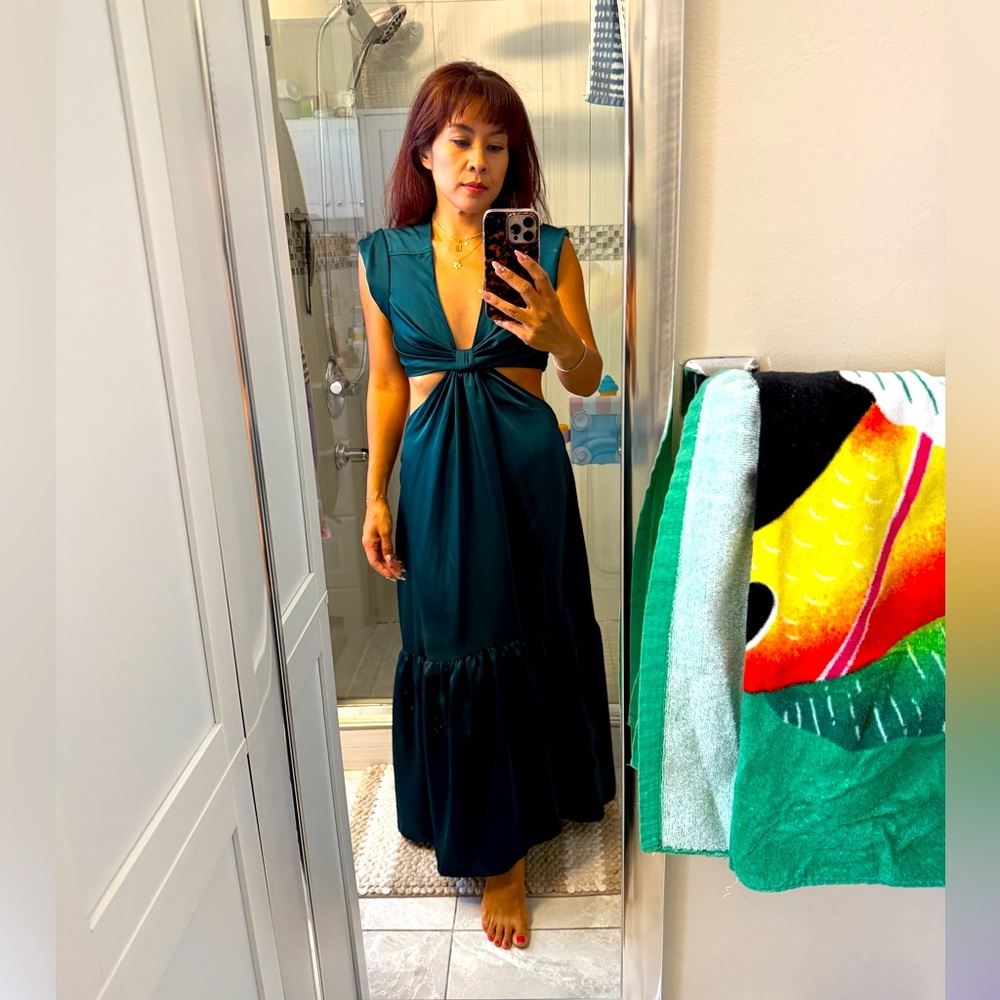 Jason Wu Deep Teal satin cutout open back dress